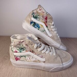 Vans Sk8-Hi Floral Suede High Top Sneakers Cream White Multi M5.5/W7